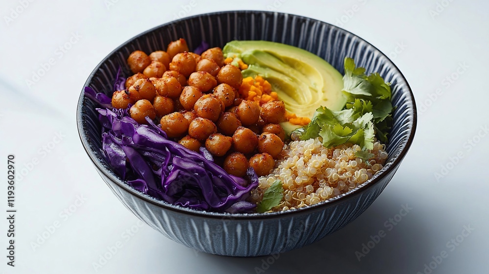 Roasted Chickpea Quinoa Bowl with Avocado and Red Cabbage