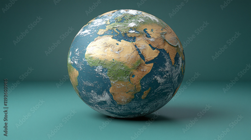Our Fragile Blue Planet: A striking 3D rendering of planet earth, with realistic detail, against a calming teal backdrop. This image evokes contemplation on our planet's beauty and fragility. Our Fragile Blue Planet: A striking 3D rendering of planet earth, with realistic detail, against a calming teal backdrop. This image evokes contemplation on our planet's beauty and fragility.