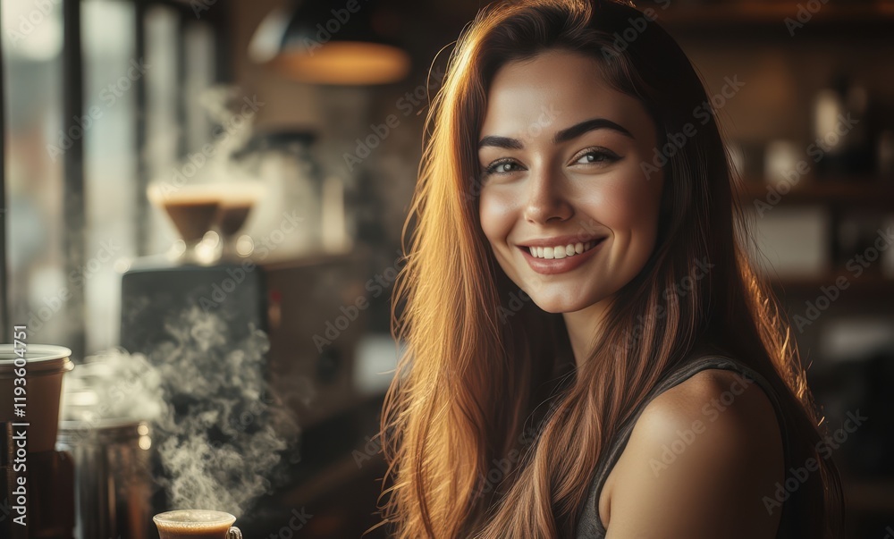 Smiling woman enjoying coffee in cafe Smiling woman enjoying coffee in cafe