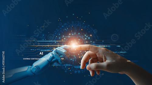 Human Hand and AI Robot Synergy Future Technology Collaboration