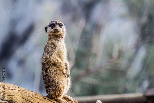 A Curious Meerkat is Standing Alert, Observing its Environment in the Natural World