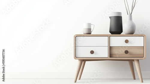 Minimalist Wooden Sideboard With Stylish Vases and Jug