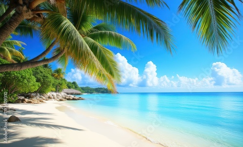 Tropical beach paradise with palm trees