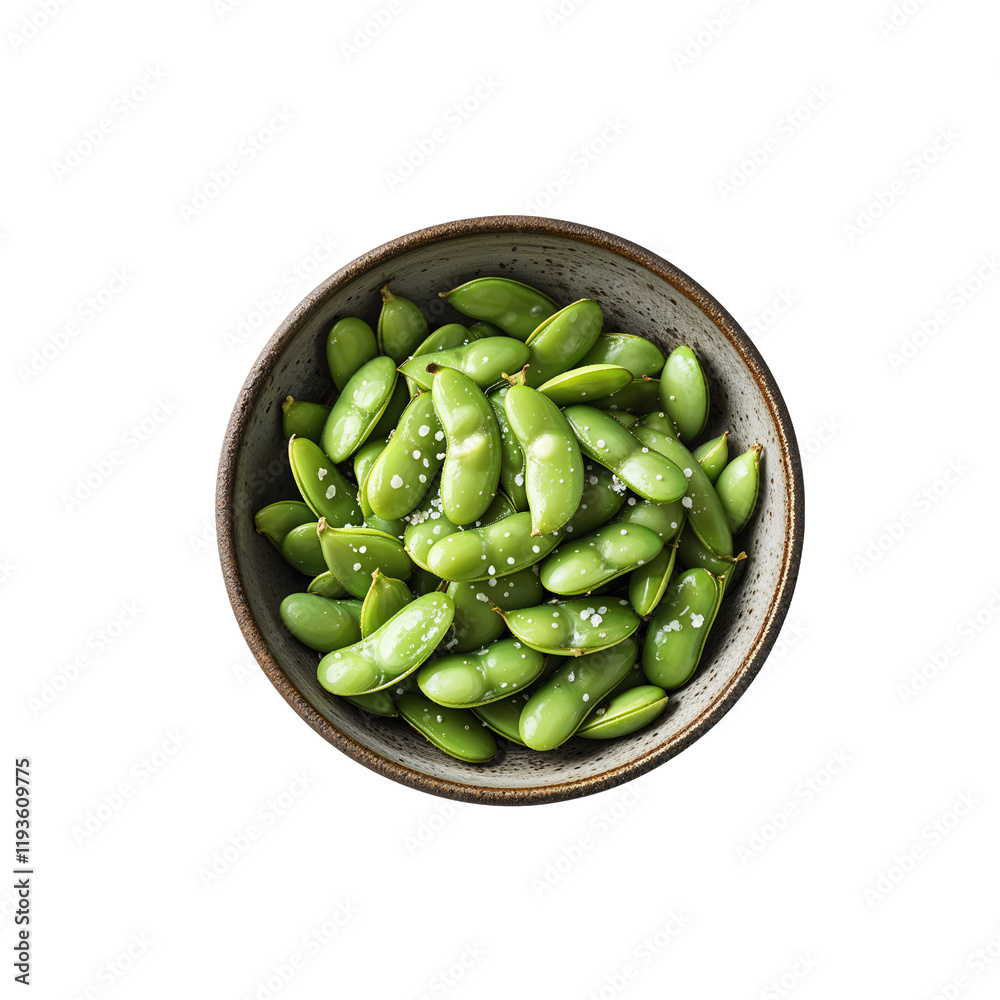 Top View of Fresh Edamame Lightly Salted isolated on transparent background Top View of Fresh Edamame Lightly Salted isolated on transparent background