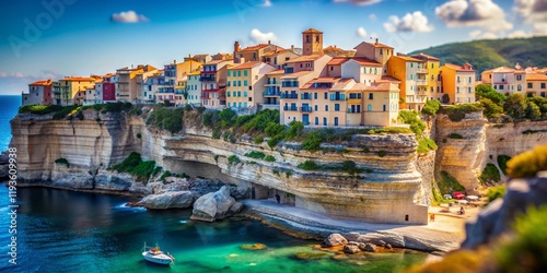 Miniature Bonifacio, Corsica: Cliffside Town & Azure Sea Tilt-Shift