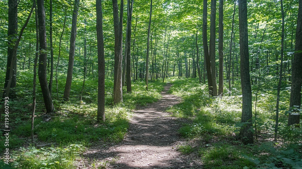 Forest Trail Sunlight Through Trees Green Canopy Forest Trail Sunlight Through Trees Green Canopy