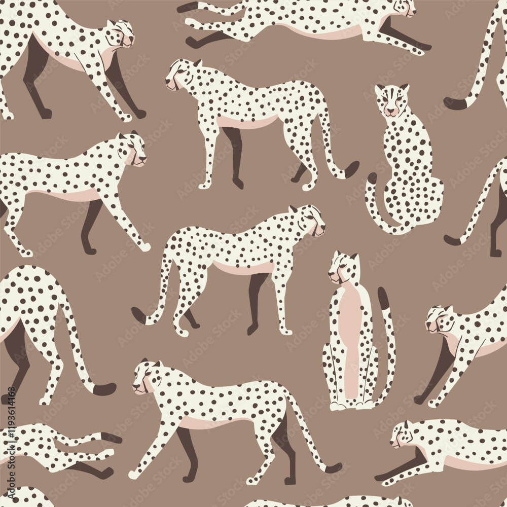 Obraz premium Cheetah big cat exotic seamless pattern - Mocha Mousse - hand drawn vector illustration