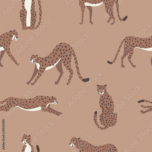 Canvas Print Cheetah big cat exotic seamless pattern - Mocha Mousse - hand drawn vector illus