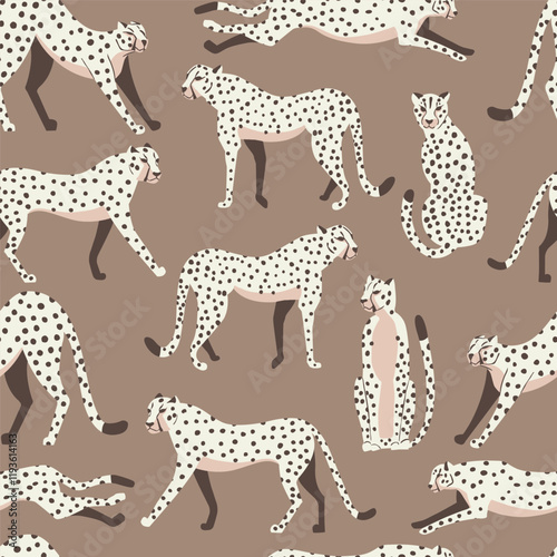 Cheetah big cat exotic seamless pattern - Mocha Mousse - hand drawn vector illustration