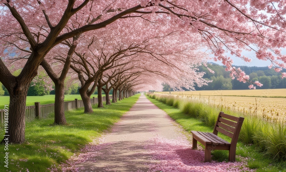 Cherry blossom pathway in springtime beauty Cherry blossom pathway in springtime beauty