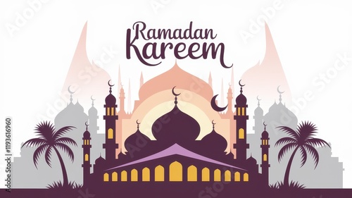 Ramadan Kareem Mosque Cityscape Silhouette Illustration