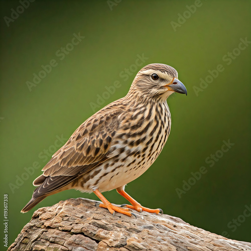 red backed shrike sparrow bird on a bench photo