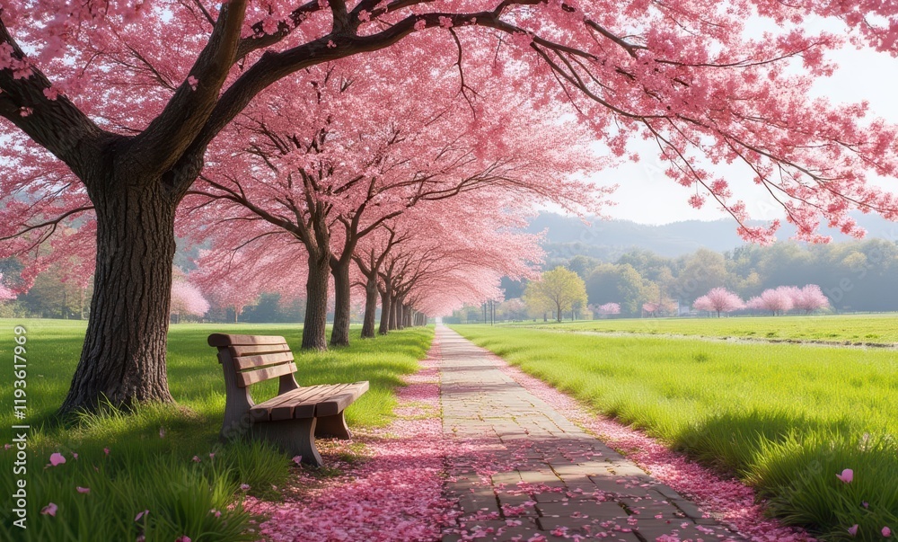 Serene path lined with cherry blossoms Serene path lined with cherry blossoms