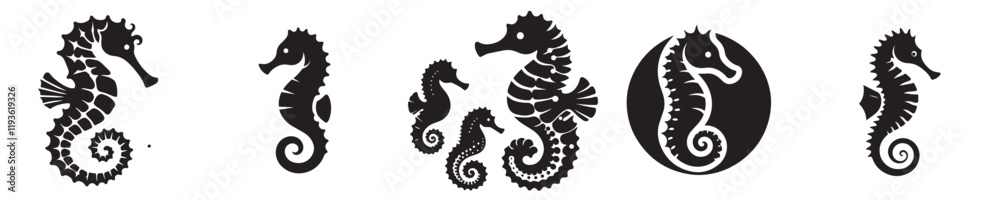 Obraz premium Vector collection of seahorse silhouettes with flat design style