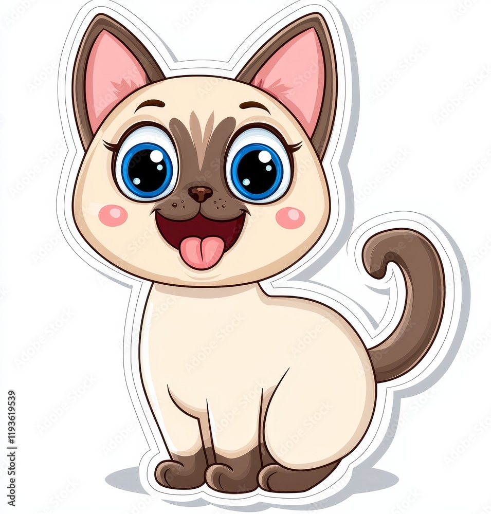 Obraz premium A Siamese cat's head is stretching open its mouth in a modern illustration.