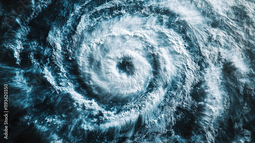 Tornado or hurricane wind water cyclone wave cloud over the sea or ocean. dark blue thunderstorm weather, twister typhoon cloudscape, dangerous dramatic meteorology, natural disaster and catastrophe.