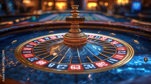 Close-up view of a roulette table in a vibrant casino, with colorful chips and a lively atmosphere
