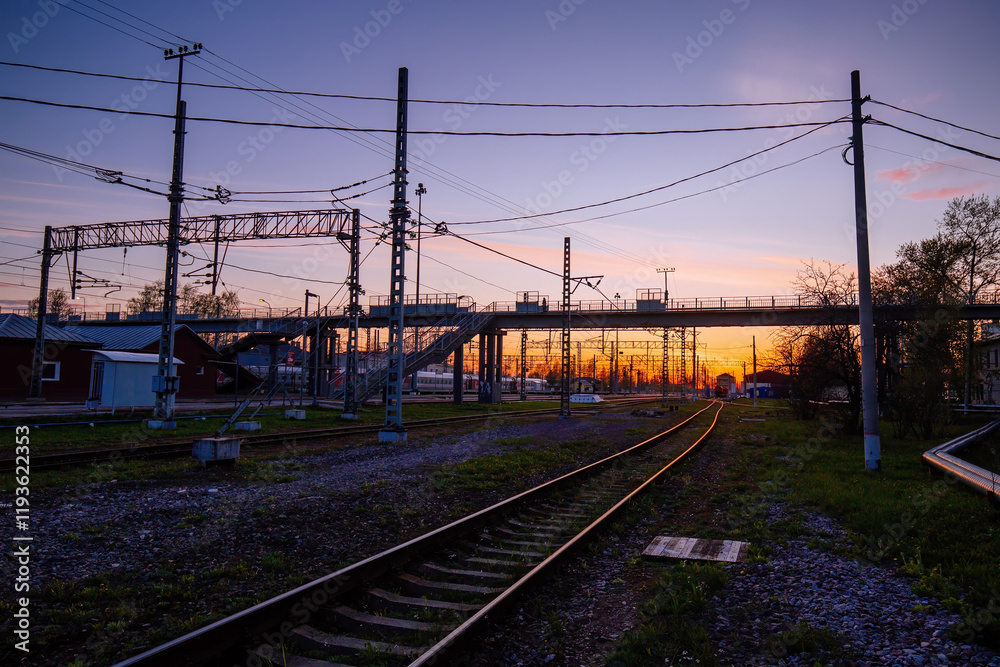 Sunset at railway station in Small Vishera, Leningrad oblast Sunset at railway station in Small Vishera, Leningrad oblast