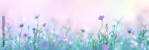 Pastel wildflowers in a dreamy spring meadow