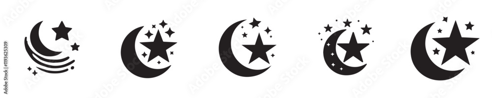 Collection of beautiful vector silhouettes of the moon and stars Collection of beautiful vector silhouettes of the moon and stars