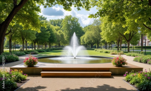 Beautiful fountain in a serene park photo