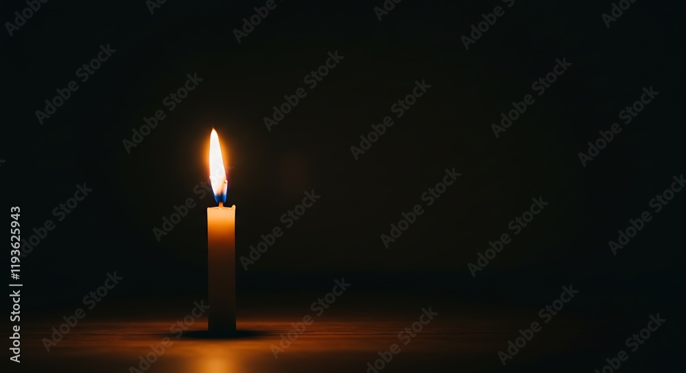Single candle's warm light in dark. Burning flame. Votive light. Single candle's warm light in dark. Burning flame. Votive light.