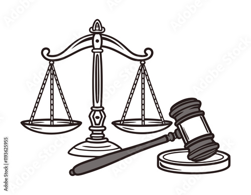 illustration of a judge's gavel and scales of justice, symbolizing law and legal proceedings, perfect for legal and judicial themes