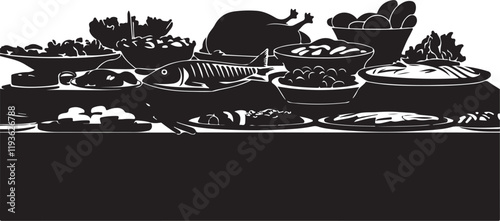 Buffet icon silhouette vector with white background