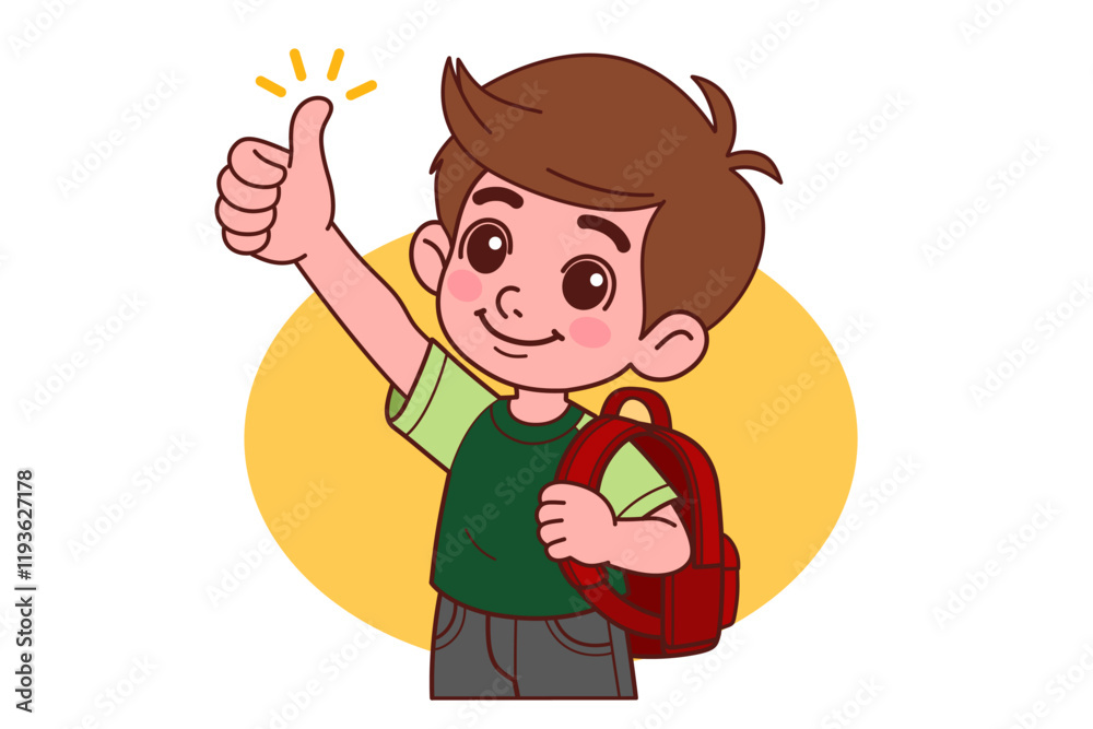 A schoolboy raise thumb up give feedback. Cartoon People Vector Illustration. A schoolboy raise thumb up give feedback. Cartoon People Vector Illustration.