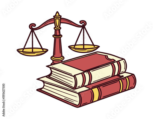 vector image of a balanced scale atop a stack of law books, representing justice and legal expertise. suitable for legal services, educational resources, and professional presentations