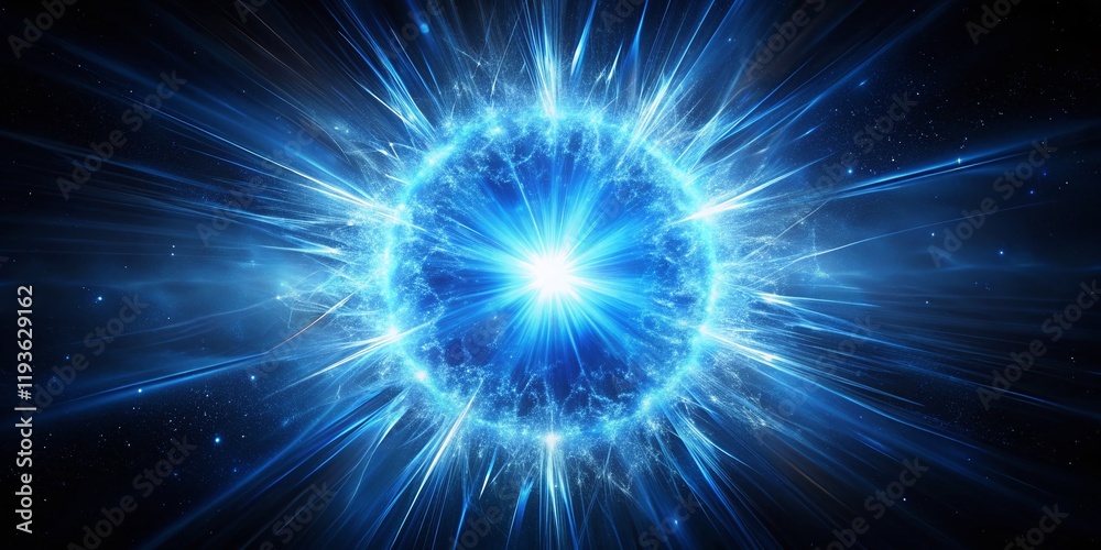 Fototapeta premium Minimalist Vibrant Blue Supernova Explosion in Dark Space - Cosmic Radiation Light