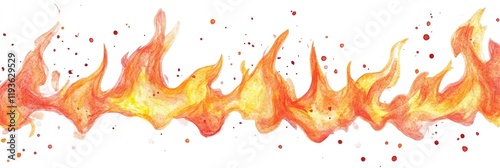 Artistic Watercolor Blaze. Hand-Drawn Flame Illustration Along the Page Base for Unique Design Templates
