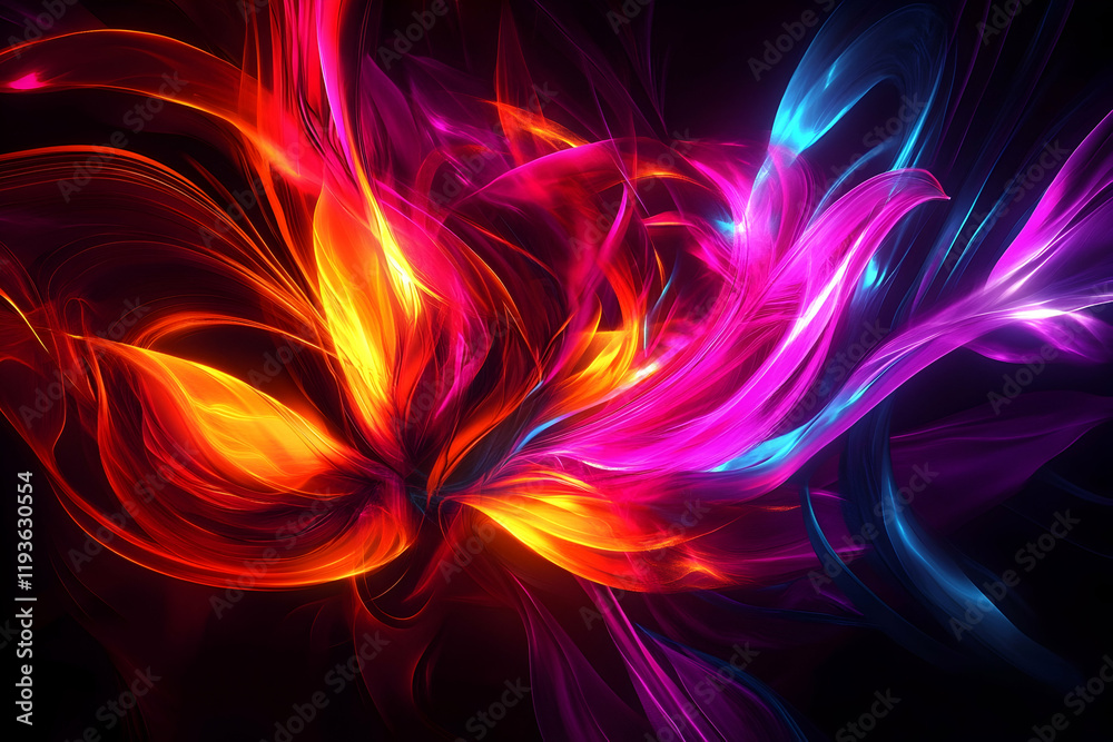 Naklejka premium Dynamic design with neon lights on a dark background