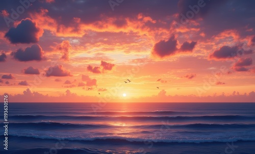 Stunning sunset over the tranquil ocean