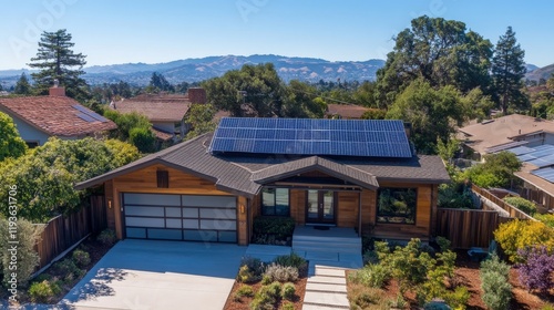 Wallpaper Mural Eco-friendly modern home with solar panels in suburban landscape Torontodigital.ca