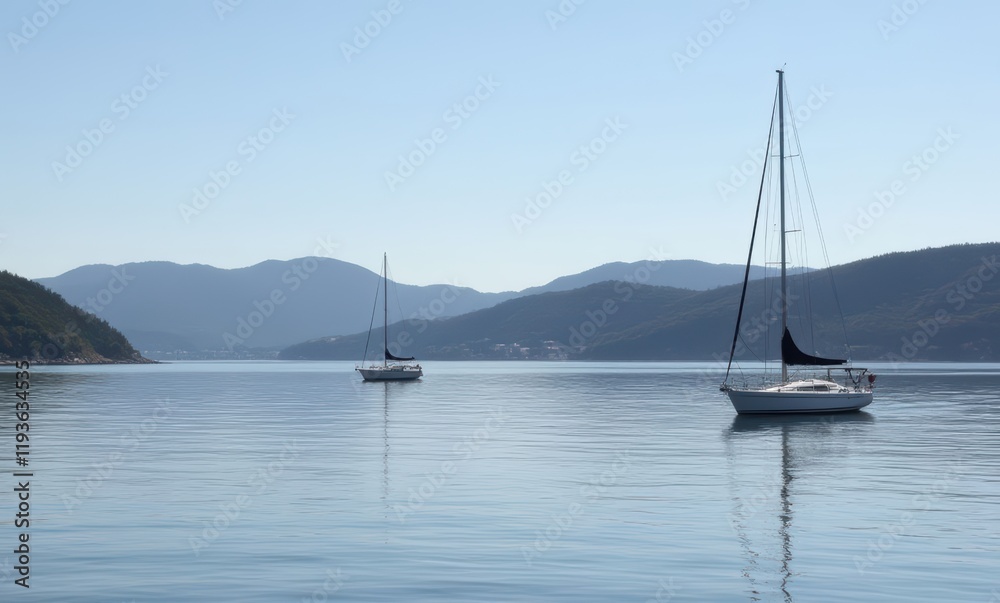 Serene sailboats on calm water Serene sailboats on calm water