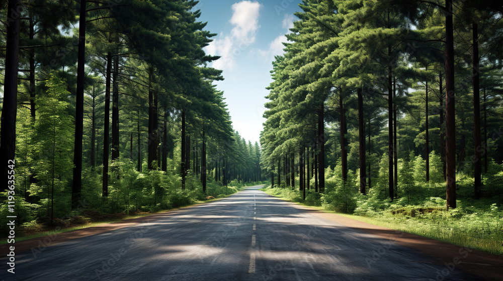 Obraz premium Serene Forest Road in Sunlight