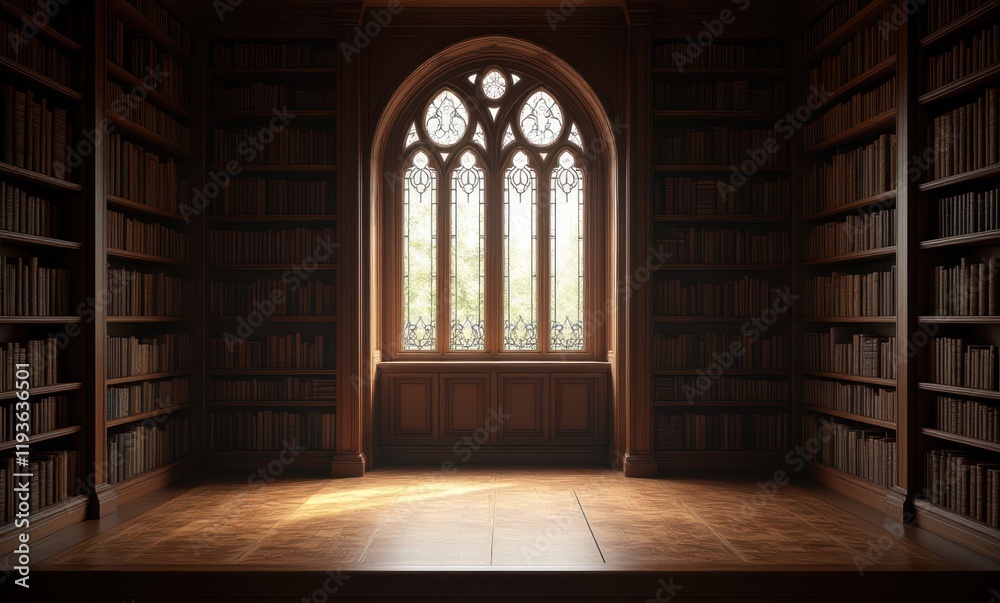 Elegant library with gothic window Elegant library with gothic window