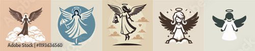 Vector collection of silhouettes of little fairies like angels