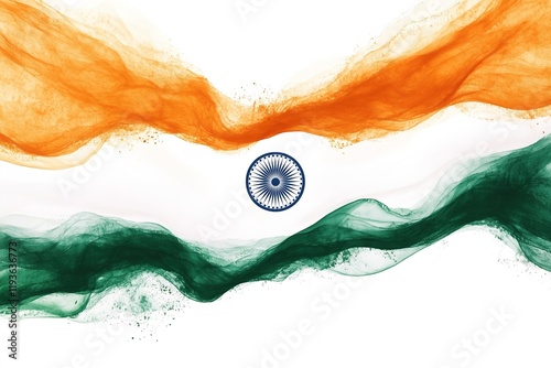 Tricolor Watercolor Wave with Ashoka Chakra for Indian Republic and Independence Day Greetings