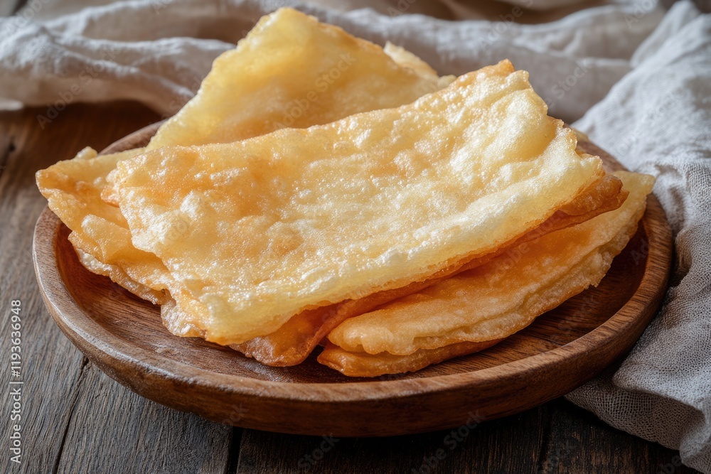 Traditional Chinese Fried Dough Buns Served on a Rustic Wooden Plate - A Delicious Asian Snack Traditional Chinese Fried Dough Buns Served on a Rustic Wooden Plate - A Delicious Asian Snack