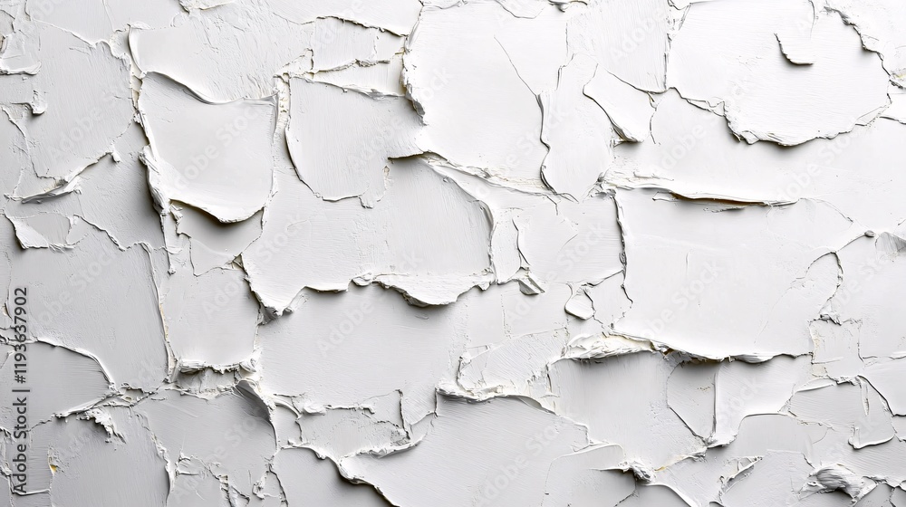 Textured white wall with cracked and peeling paint revealing underlying layers Textured white wall with cracked and peeling paint revealing underlying layers