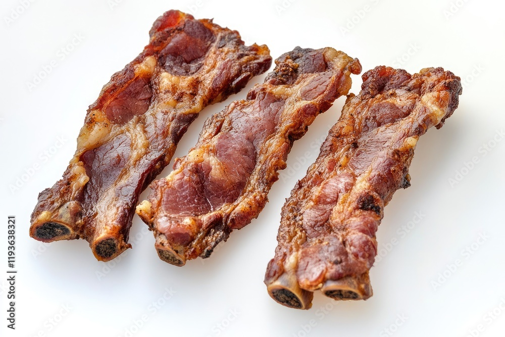 Deliciously Crispy Bacon Strips on a Clean White Surface Deliciously Crispy Bacon Strips on a Clean White Surface