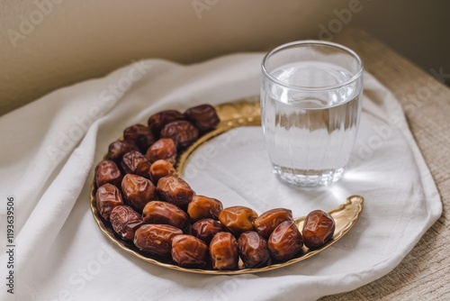 Dates and Water for Iftar Meal Breaking Fast photo