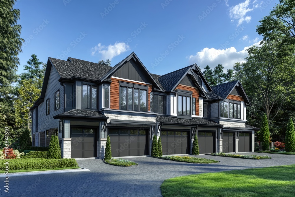 Modern Townhouses with Dual Garages: A Contemporary Community Development for Family Living Modern Townhouses with Dual Garages: A Contemporary Community Development for Family Living