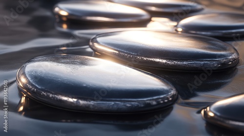 Close-up textured layers of polished hematite stones photo