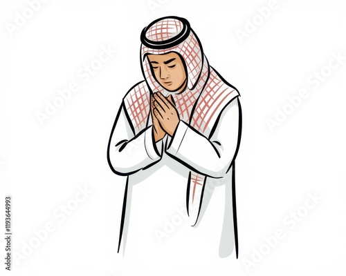 Man in Traditional Arab Clothing Praying Humbly photo