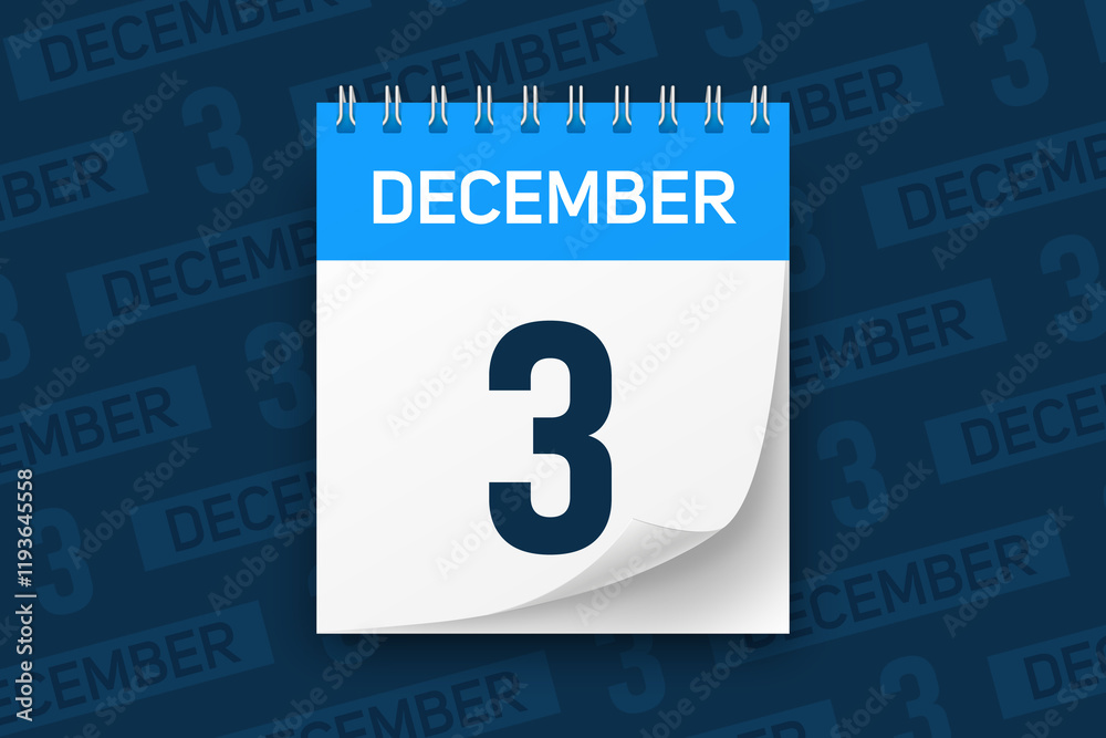 Calendar page with date December 3 vector illustration background Calendar page with date December 3 vector illustration background