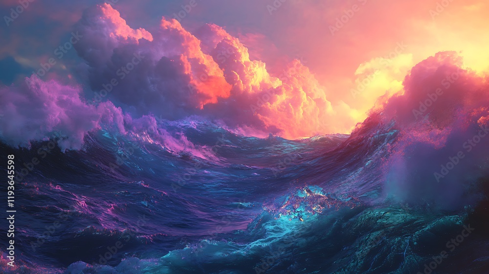 Fototapeta premium Vibrant Ocean Waves Under a Sunset Sky