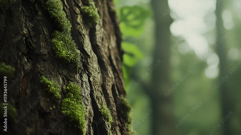 Moss Covered Tree Trunk In A Forest Setting Moss Covered Tree Trunk In A Forest Setting